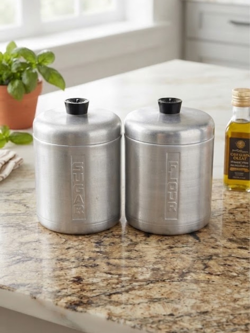 Vintage Midcentury Spun Aluminum  ware Kitchen Canister Set of 2
